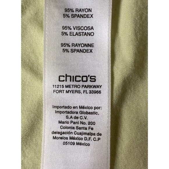 Chico's Floral Knit Top Yellow with Gold Metallic 3/4 Sleeve Ruched Sides Sz 1 - Picture 4 of 9